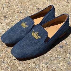 Churchs Flora 2 Dark Blue Denim Loafers Crown Embroidered Shoes Sovereign Luxury
